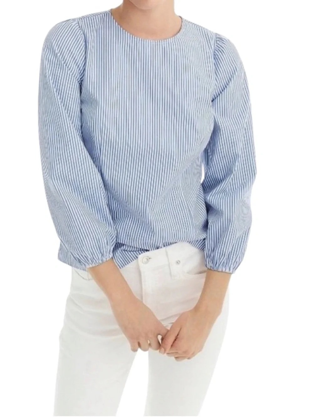 J.Crew Blue White Striped Puff Sleeve Cotton Blouse Top Size 0